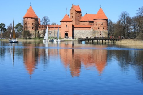 Trakai Castle in the middle of Lake Galve, Lithuania