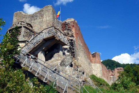 Medieval Poenari Citadel lies on top of Cetatuia Mountain
