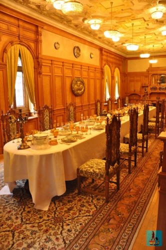 Rich in decorations and a fine art example is the Dining Room at Pelisor Castle